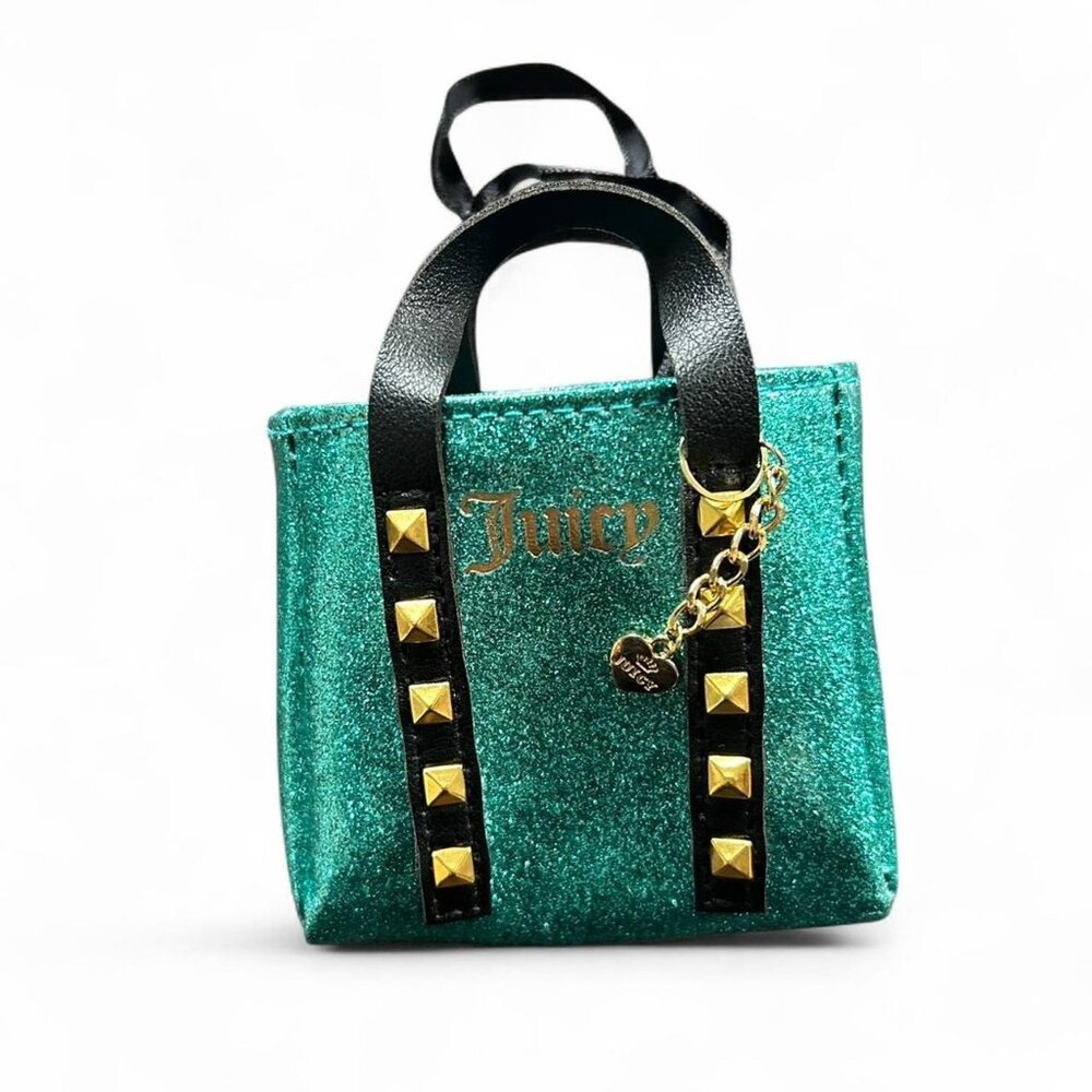 Juicy Couture tiny mini green and black glitter tote bag